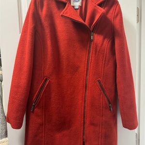 Old Navy Red Asymmetrical Zip Wool-Blend Pea Coat